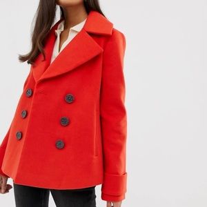 Miss Selfridge Red Double Breasted Coat Sz 10